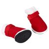 4 шт. Теплые рождественские тапочки из хлопка для домашних животных, нескользящие, с липучкой для собак и кошек, зимние сапоги
