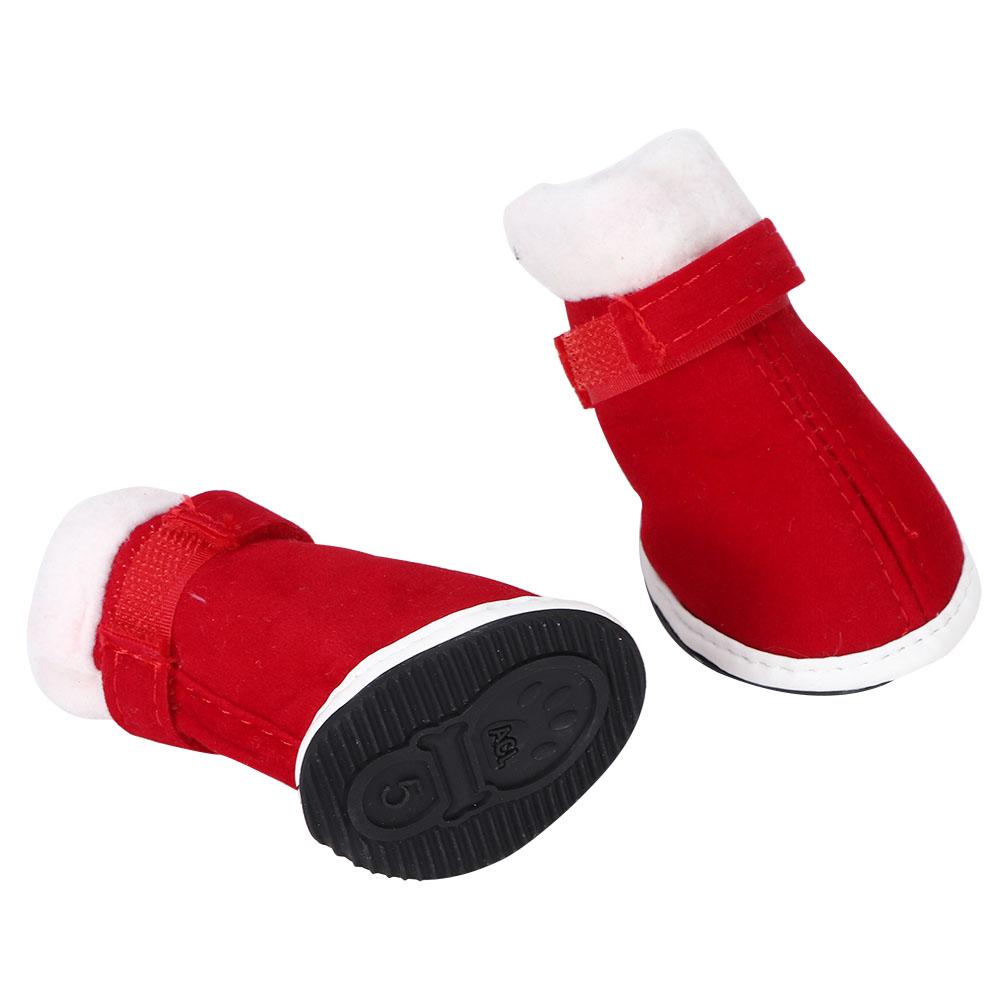 4 шт. Теплые рождественские тапочки из хлопка для домашних животных, нескользящие, с липучкой для собак и кошек, зимние сапоги