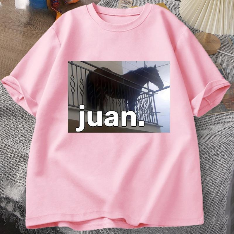 Juan Silly Horse on Balcony Dank Meme Pattern T-shirt Funny Unisex's Round Neck Casual Short Sleeve T-shirt Summer Top