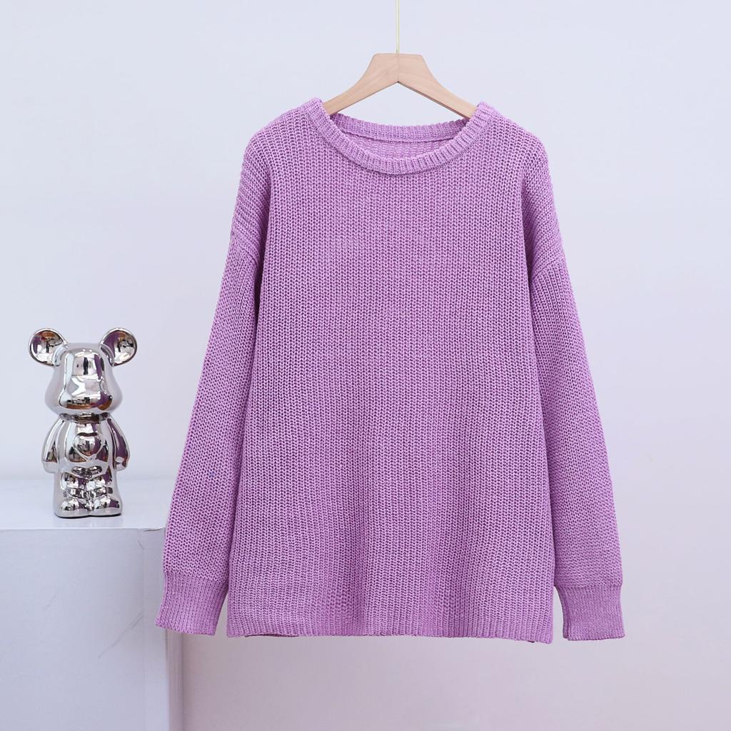 Women's Autumn and Winter Loose Round Neck Solid Colour Long Sleeve Knitted Sweater