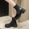 Классические черные женские носки и сапоги 2024 года, новый дизайн, ботильоны, универсальные короткие сапоги на каблуке, сапоги на платформе Zapatos Mujer