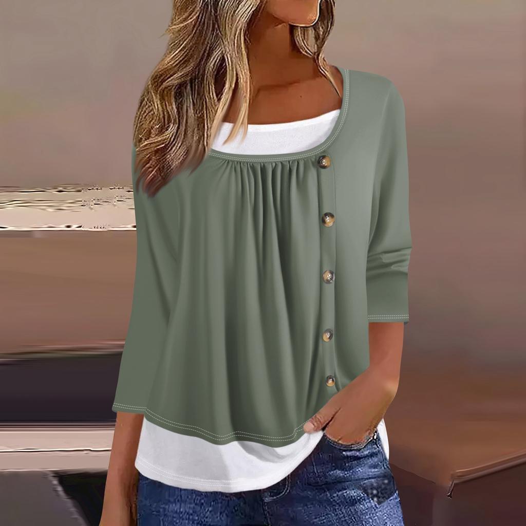 Женская футболка Футболка с принтом Рукав 3/4 Искусственные двойки Повседневные Выходные Мода Базовый Обычный Топ