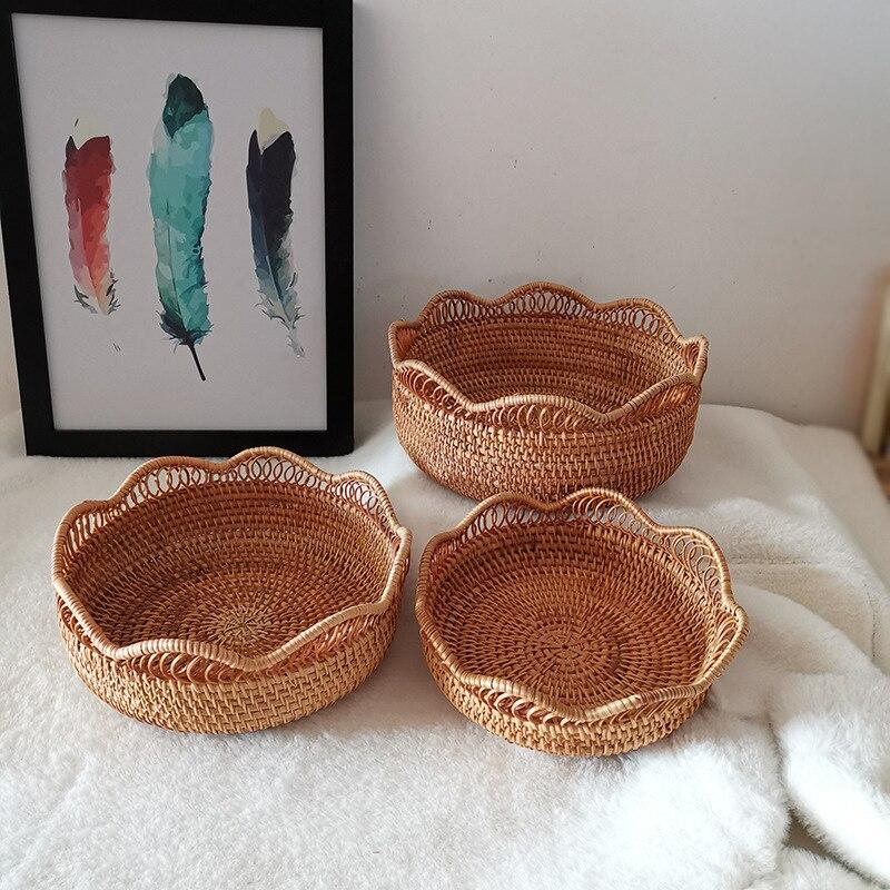 Корзина для хранения ручной работы Поднос для хранения из ротанга Корзины из лозы Хлеб Фрукты Еда Завтрак Демонстрационная коробка Изделия ручной работы Украшения для дома
