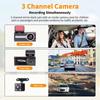 2''IPS Dash Cam 3way Driving Recorder Reversing Image Night Vision Fill-In Light HD 1080P Wide-Angle Dvr Car Charge Black Box