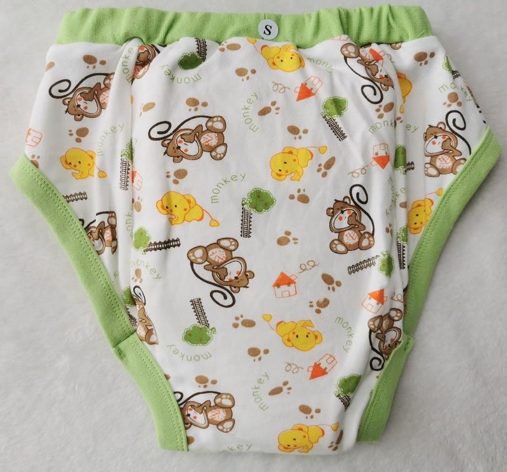 Waterproof Adult Diaper Cover, Incontinence Pants, Elderly Care Diaper, Bedwetting Cover, Training Pants, Green, Cute Monkey Design, ABDL (Size L)