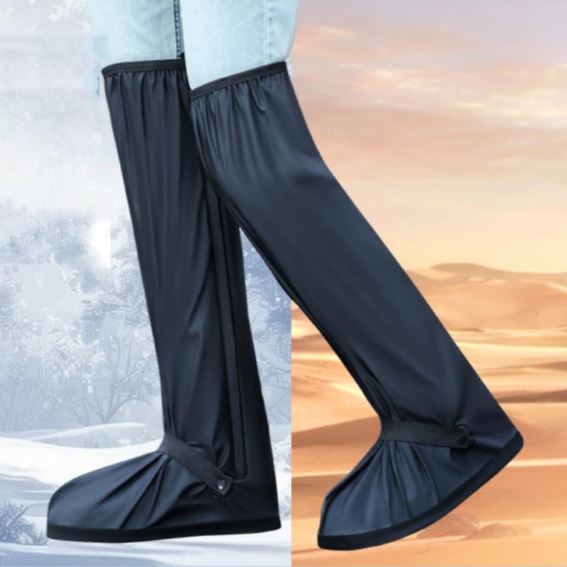 High Tube Over Knee Waterproof Shoes Cover Cycling Rain Boot Shoes Pants Protectors Reusable Anti Slip Rainproof Black Overshoes