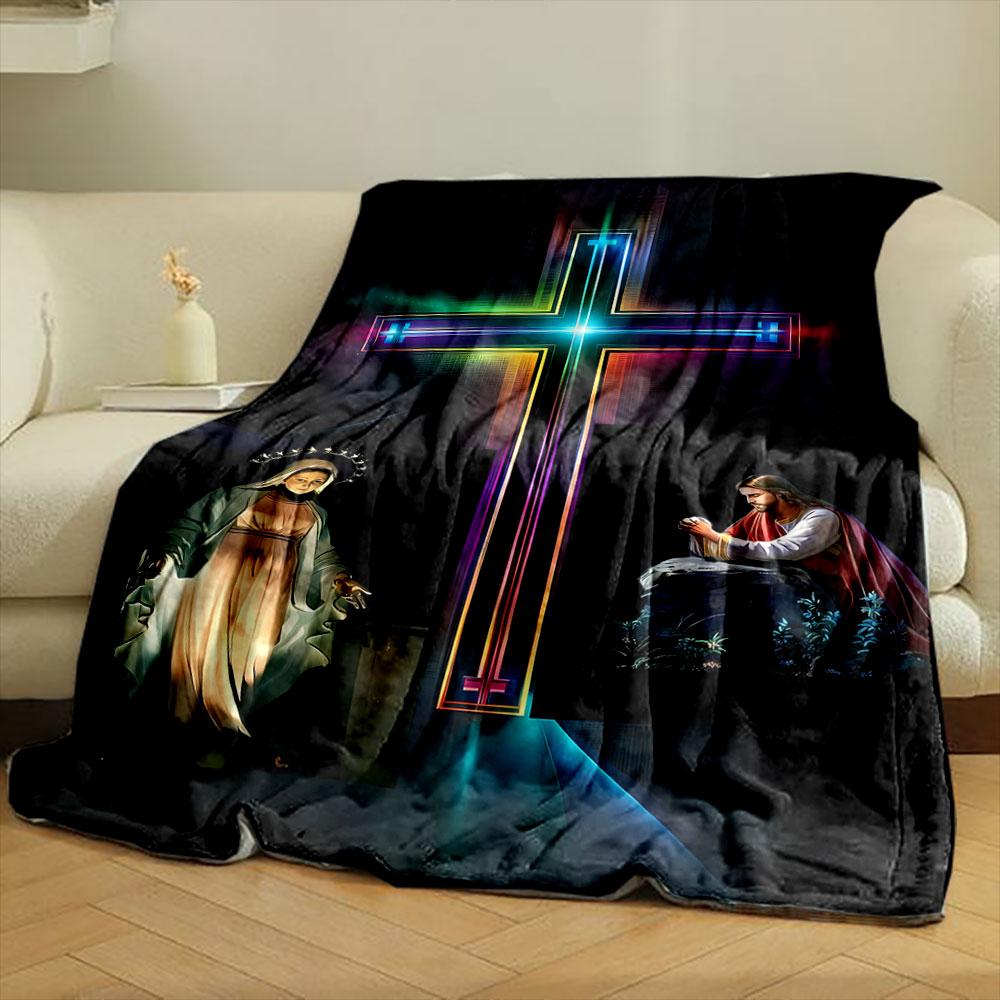 Holy Cross Virgin Mary Jesus Blanket Printed Blanket for Living Room Bed Couch lunch break Soft Cozy Blanket for Friend's festival Gift