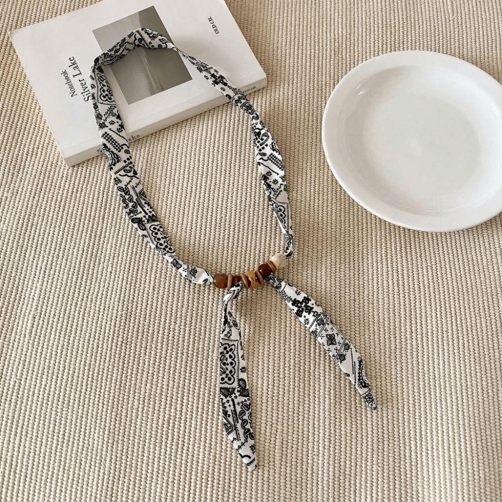Beads Thin Polka Dot Neckerchief Pearl Collar Decor New Silk Scarf Necklace Women Daily Outfit