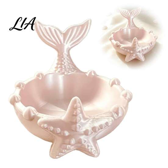 Mermaid Jewelry Dish 3D Printed Tail Trinket Dish, Ocean Theme Tray, Decorative Storage Plate Ring Earring Holder for Vanity Table Entryway,