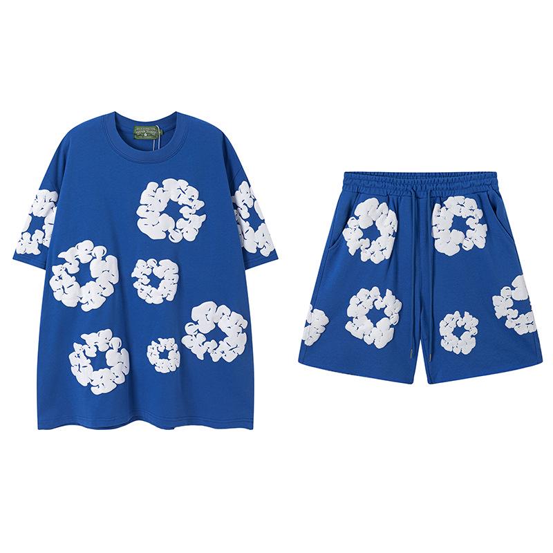 Джинсовые слезы Капок Пена Принт Американский стиль Комплект из толстовки и спортивных штанов для пары