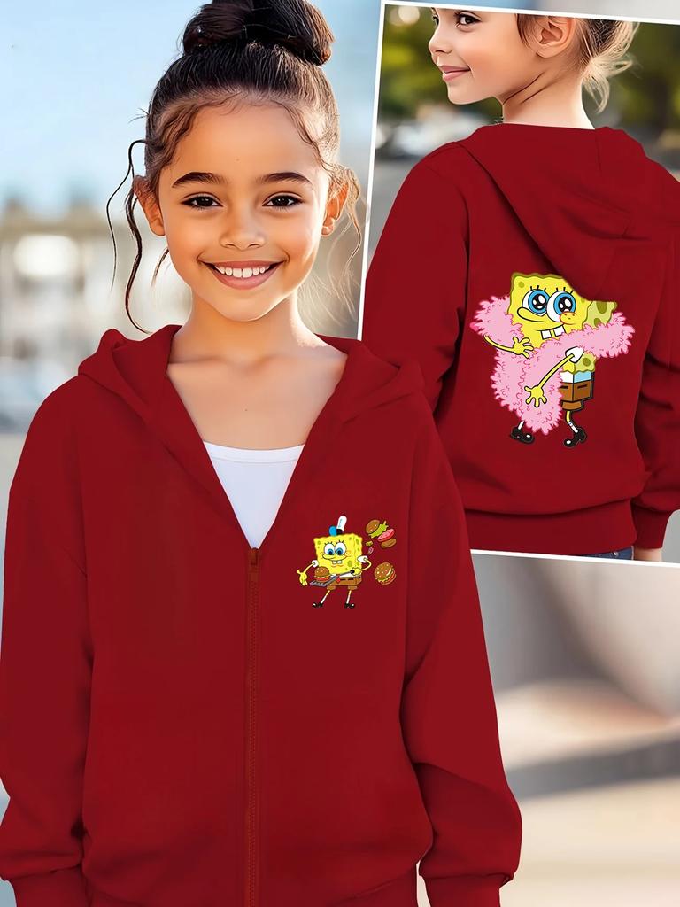 Jellyfish Fields SpongeBob Zippered Hoodie Kids Summer Cute Cartoon Crewneck Boys Girls 3-14