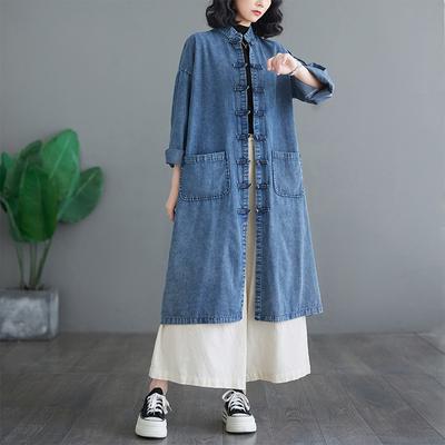 2024 Большие размеры Осенние джинсовые куртки Пальто Повседневная рубашка с длинным рукавом Женская свободная синяя винтажная женская рубашка на пуговицах