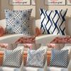 Geometric Ink Blue Cushion Cover Linen Pillowcase Cover Soft Decor for Sofa Home Room