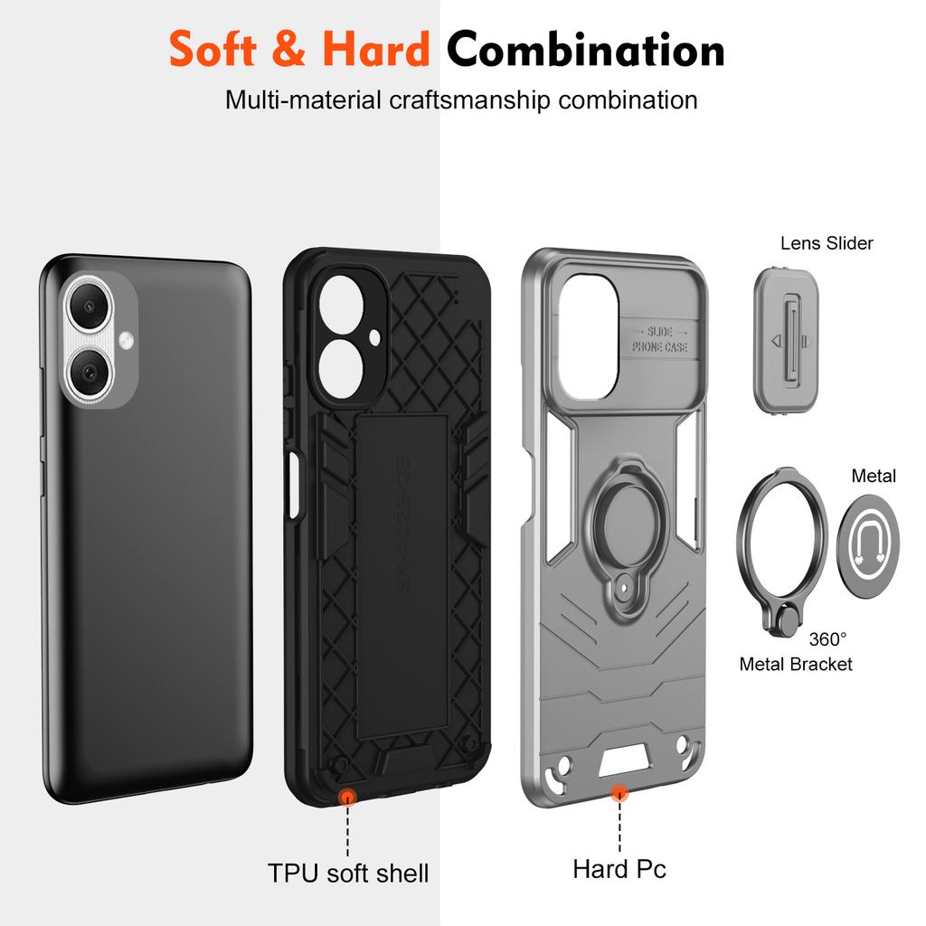For Samsung Galaxy A06 5G Case Slide Camshield Kickstand PC+TPU Phone Cover