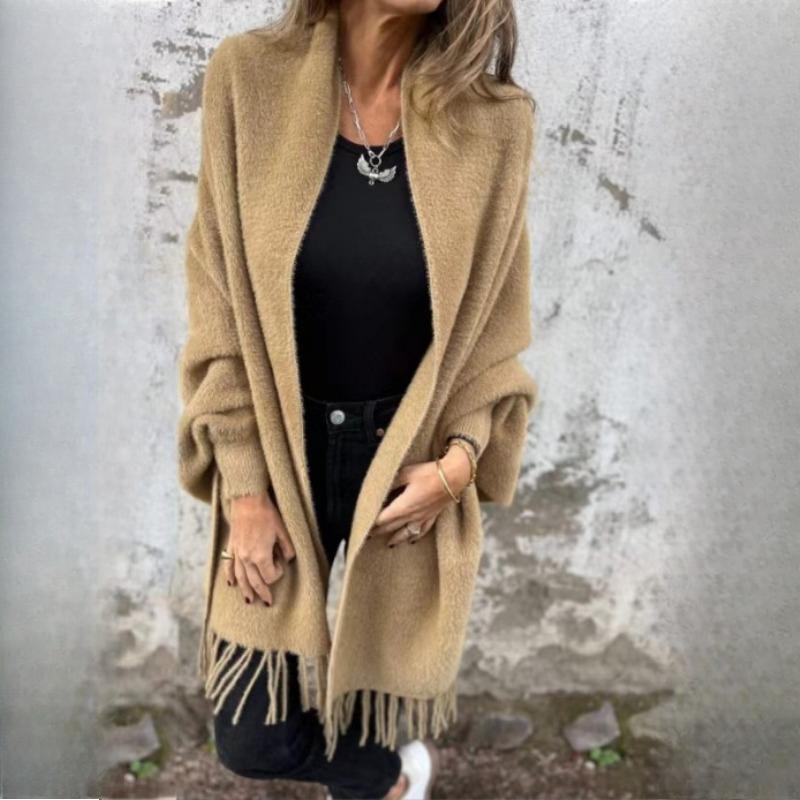 QICED Осенне-зимняя женская накидка из искусственного норкового бархата с кисточками, однотонная, утепленная