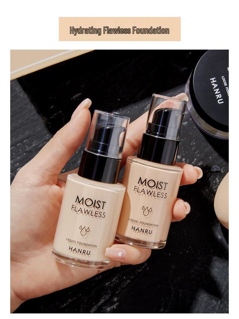 Набор для макияжа из 4 предметов Han Ru: Консилер, Тональный крем, Праймер и Рассыпчатая пудра для начинающих - Подарочная коробка в комплекте