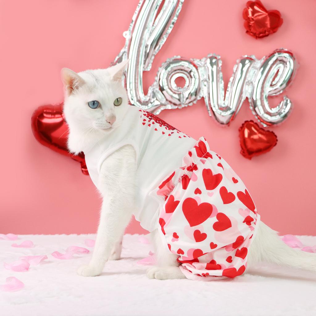 Dog Pajamas Pjs Pup Jumpsuit Lovely Hearts Printed Dog Clothes for Small Dogs Girl Boy ,Dogs Pink Puppy Clothes Doggie Onesies C