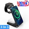 100W Wireless Charger 3 In 1 Stand Dock For Watch 8 7 AirPods iPhone15 14 13 12 11 XS X 8 Induction Fast Charging Station