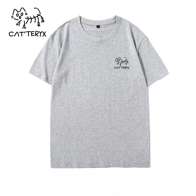 CAT TERYX Мужская и женская футболка с коротким рукавом Веселый Модный Бренд Чистый Хлопок Свободная и Милая Кошка Пара Повседневный Топ с Коротким Рукавом