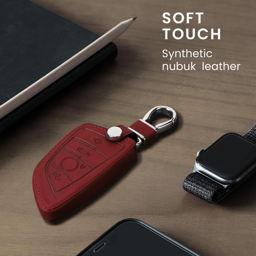 kwmobile Чехол для ключа, совместимый с BMW - защитный чехол для ключа, чехол для автомобильного ключа - из нубука, искусственная кожа, темно-красный