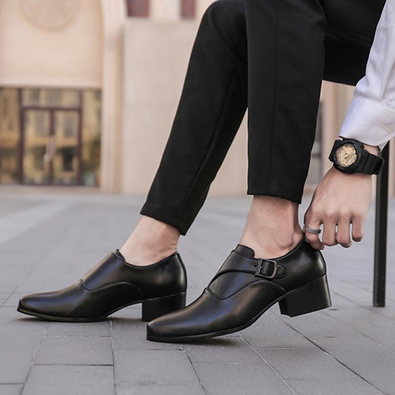 100% натуральная кожа мужская обувь увеличивающая рост 6 см модная брендовая мужская обувь чистый черный цвет