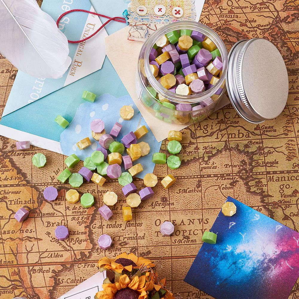 180pcs Wax Seal Beads Blue Purple Mix Five Colors Octagon Sealing Wax Beads for Wedding Invitations Wax Seal Stamp Xmas Gift Wra