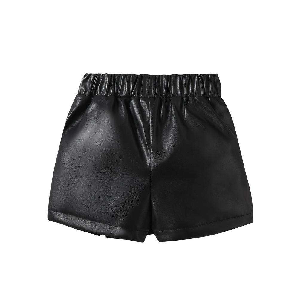 New Summer Girls' Striped Vest Top + PU Leather Shorts Skirt For Small And Medium-sized Children