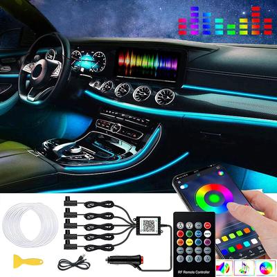 6IN1 8M RGB LED Атмосфера Интерьер автомобиля Окружающий свет Волоконно-оптические полосы Свет с помощью приложения Управление Неоновые светодиоды Авто Декоративные