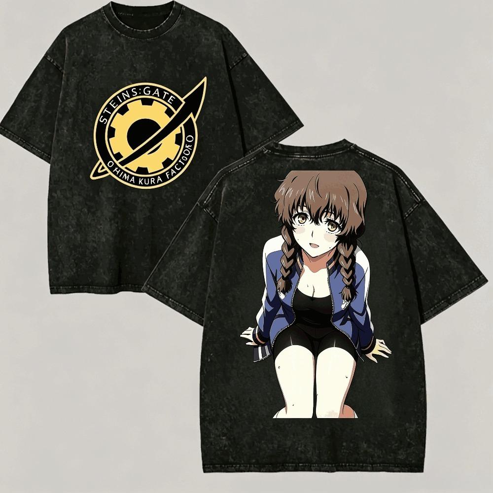 Футболка Steinsgate Винтажная стираная Унисекс Оверсайз Аниме Уличная одежда Мягкий хлопок Короткий рукав Футболка Подарок Одежда Топы 2026 Горячая Распродажа