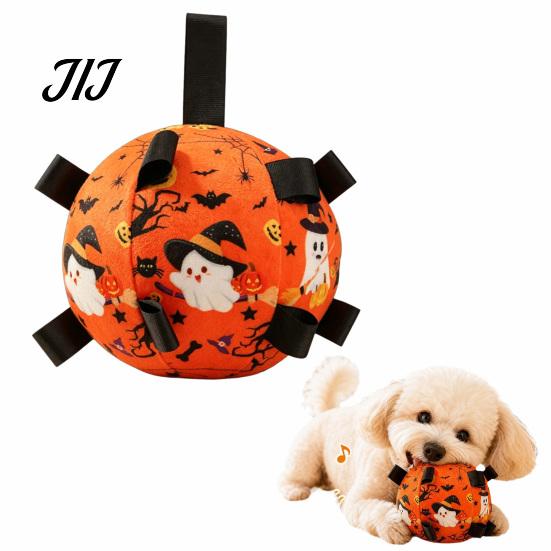 Bite Resistant Pet Ball Squeaky Dog Chew Toy for Halloween, Plush Toy, Teething Interactive Small Medium Large Breeds Dogs