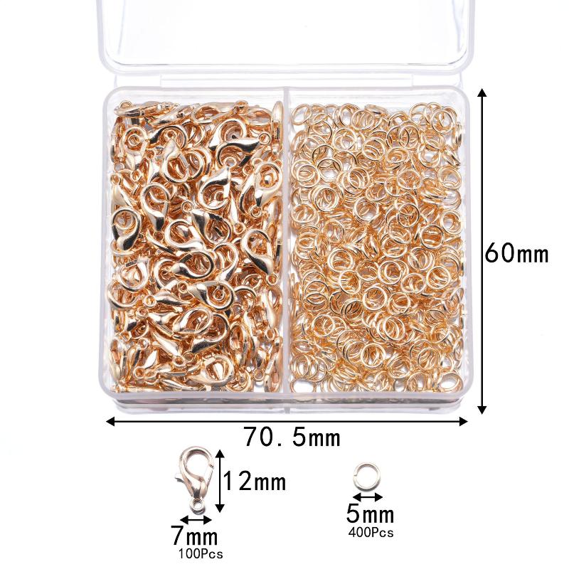500Pcs/Box Jewelry Making Kit Lobster Clasps & Jump Rings With Box For Diy Chain Necklace Bracelet Anklet Supplies Connectors