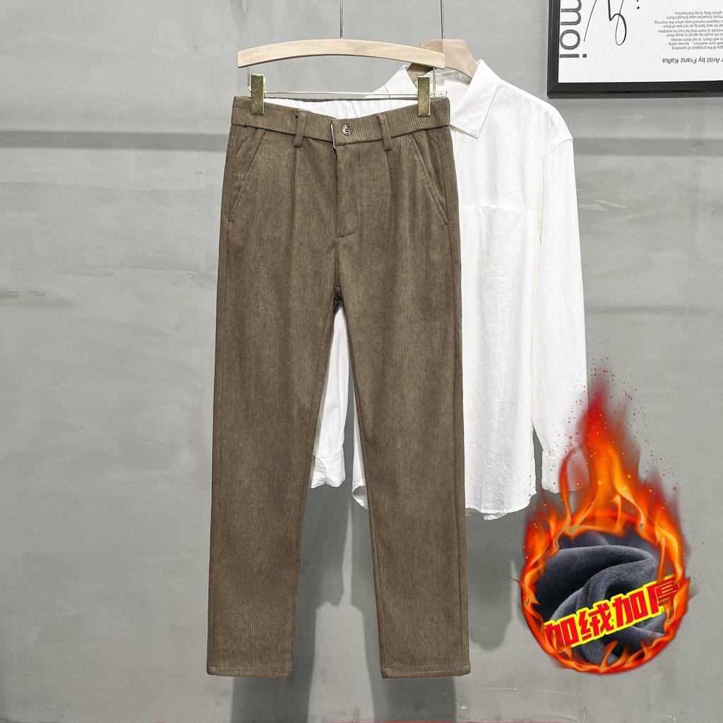 Men's Corduroy Casual Winter Pants with Plus Velvet - Korean Style Tapered Fit