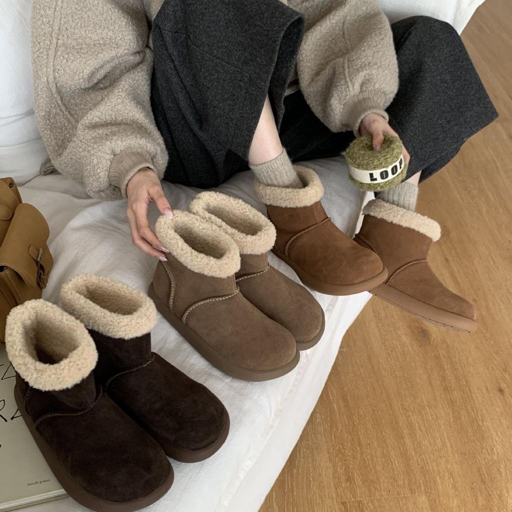 2025 Autumn and Winter New Woolen Lamb Wool Snow Boots Versatile Mango Head Comfortable Women's Velvet Cotton Short Boots