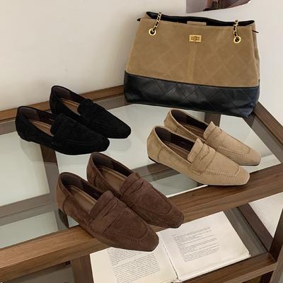 2025 осень и зима новая маленькая квадратная голова замша толстый каблук мягкая подошва для работы женские туфли