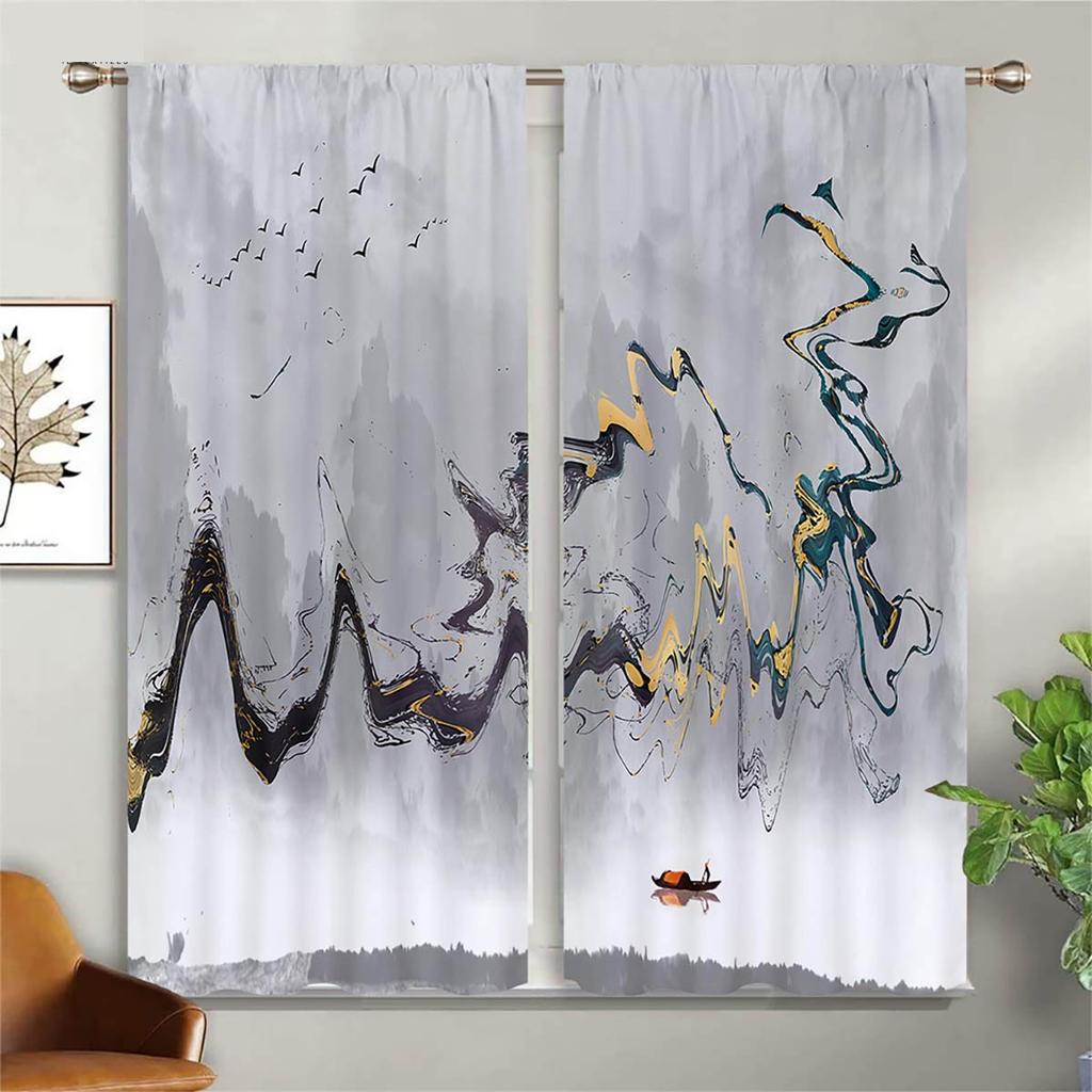 2 шт. штор в китайском стиле с принтом цветущей вишни, солнца, реки, пейзажа, шторы для гостиной, кухни, спальни, декор окна