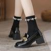 Fashion Loafers with Medium Heels Normal Leather Casual Black Shoes for Women 2024 Square Ladies Summer Footwear Chic and Elegant Y2k 39