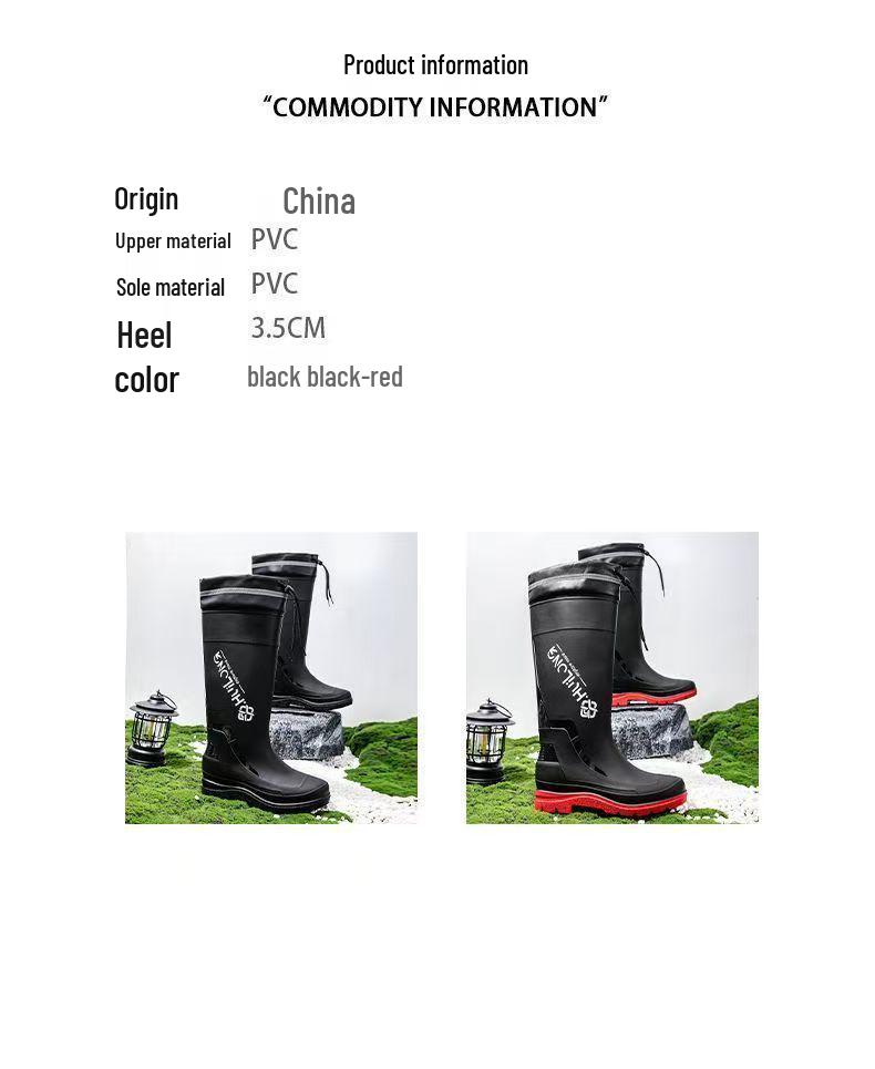 Stylish Men's Non-Slip Waterproof High-Top Rain Boots with Drawstring - Long Tube Fishing Wear-Resistant