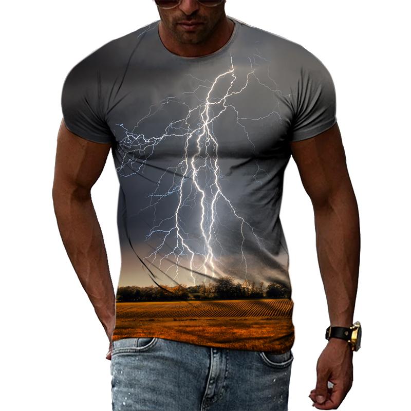 Summer New 3D Cool Lightning Men T-shirts Fashion Printed Natural Landscape Graphic T Shirt Personality Hip Hop Harajuku Tee Top