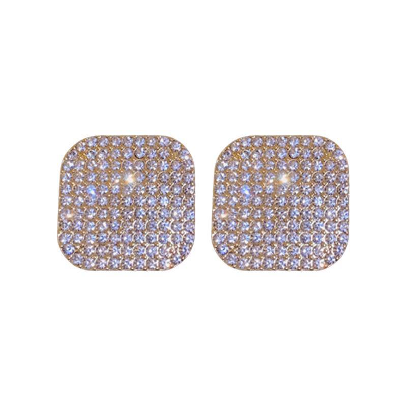 Elegant Geometric Oval Diamond Silver Earrings - Luxury European & American Fashion for Women