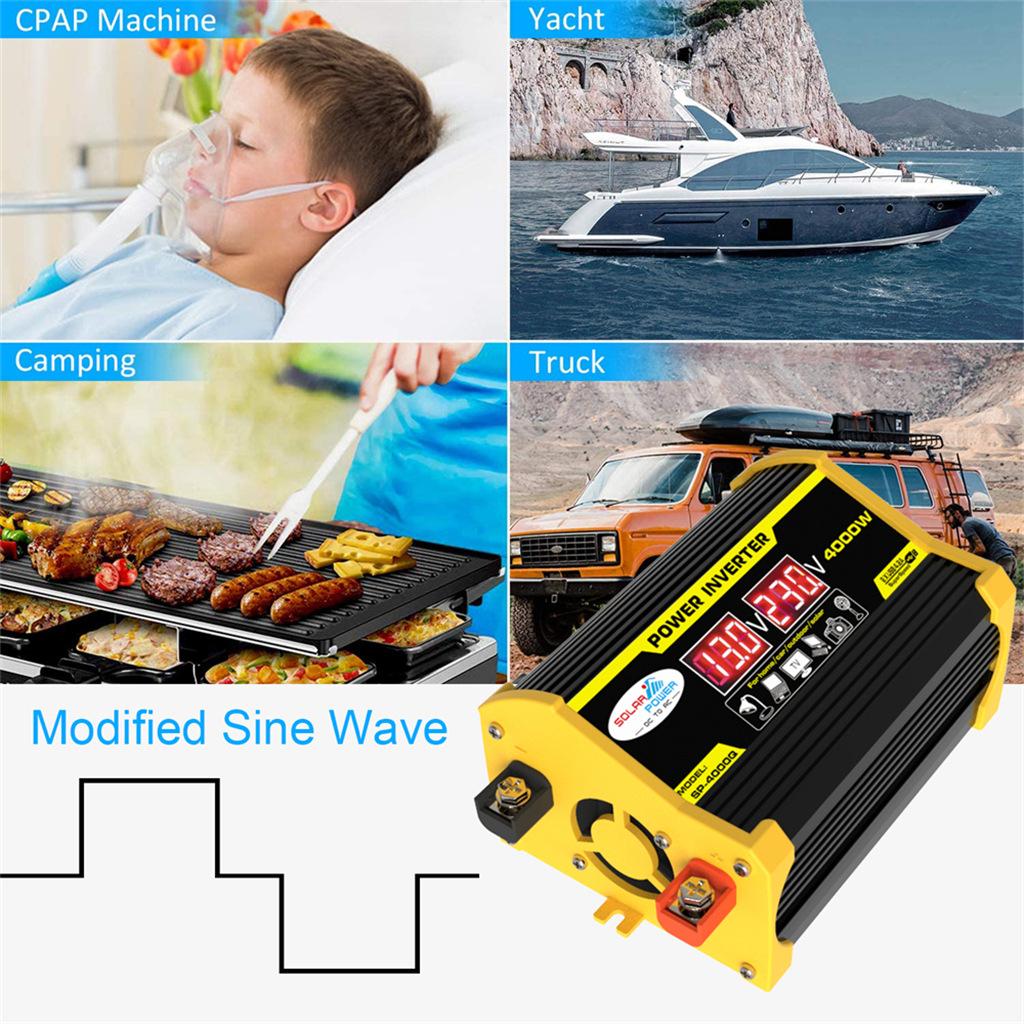 4000W Peak Car Inverter 12V 220V Solar Power Inverter LCD Display DC 12/24V To AC 110/220V Modified Sine Wave Converter Inverter