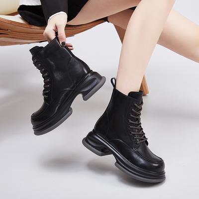 Кожаные ботинки Мартин женские 2025 осень и зима новые полусапоги детские толстый каблук толстая подошва бархатные теплые в британском стиле короткие ботинки