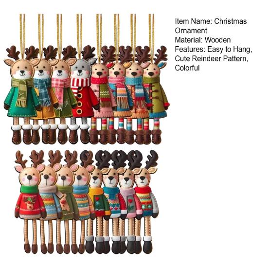 Рождественские подвесные украшения в виде оленей, 2D деревянные украшения в виде оленей, красочные украшения в виде оленей