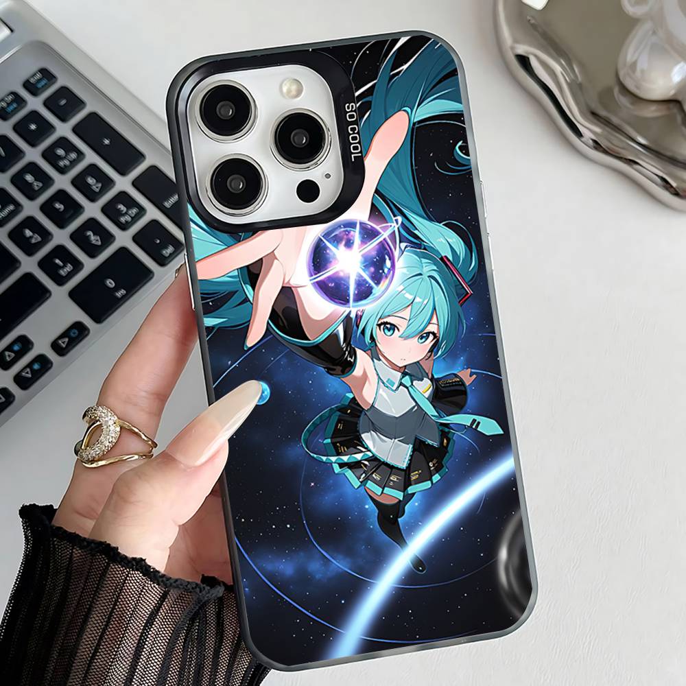 Аниме M-MIKU Чехол для телефона для iPhone 17,16,15,14,13,12,11,Pro,Max,Plus,E,Air,Mini Противоударный Черный Бампер