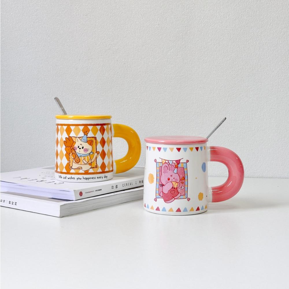 Мультяшная кружка с крышкой керамическая бытовая чашка для питья офисная чашка для молока чашка для кофе белый фарфор креативная