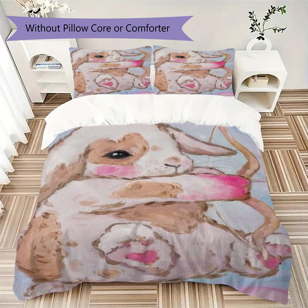Cute Cupid rabbit Pattern Bedding,Quilt Set Quilt Cover Pillowcase Home Birthday Gift (1*duvet cover+2*pillowcase,without core)XSJT0917383