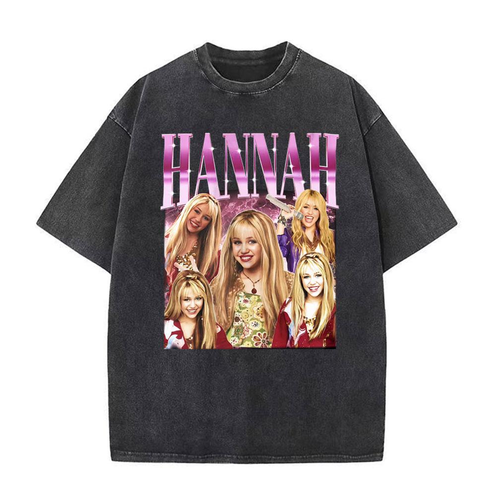 Vintage TV Character Pop Star Singer Hannah Montana T Shirts Unisex Women Fashion Aesthetic Washed Short Sleeve Tshirts Streetwear