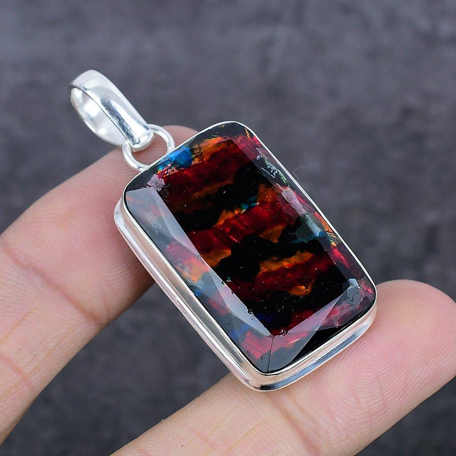 Ammolite Gemstone Handmade 925 Sterling Silver Jewelry Pendant 2.09" b6K28
