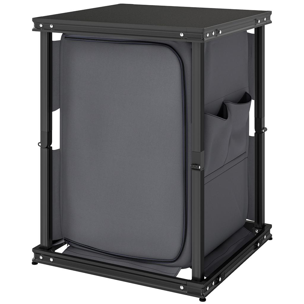 Camping Camping Cupboards, Folding Portable Kitchen Table with 3-Tier Storage, Black