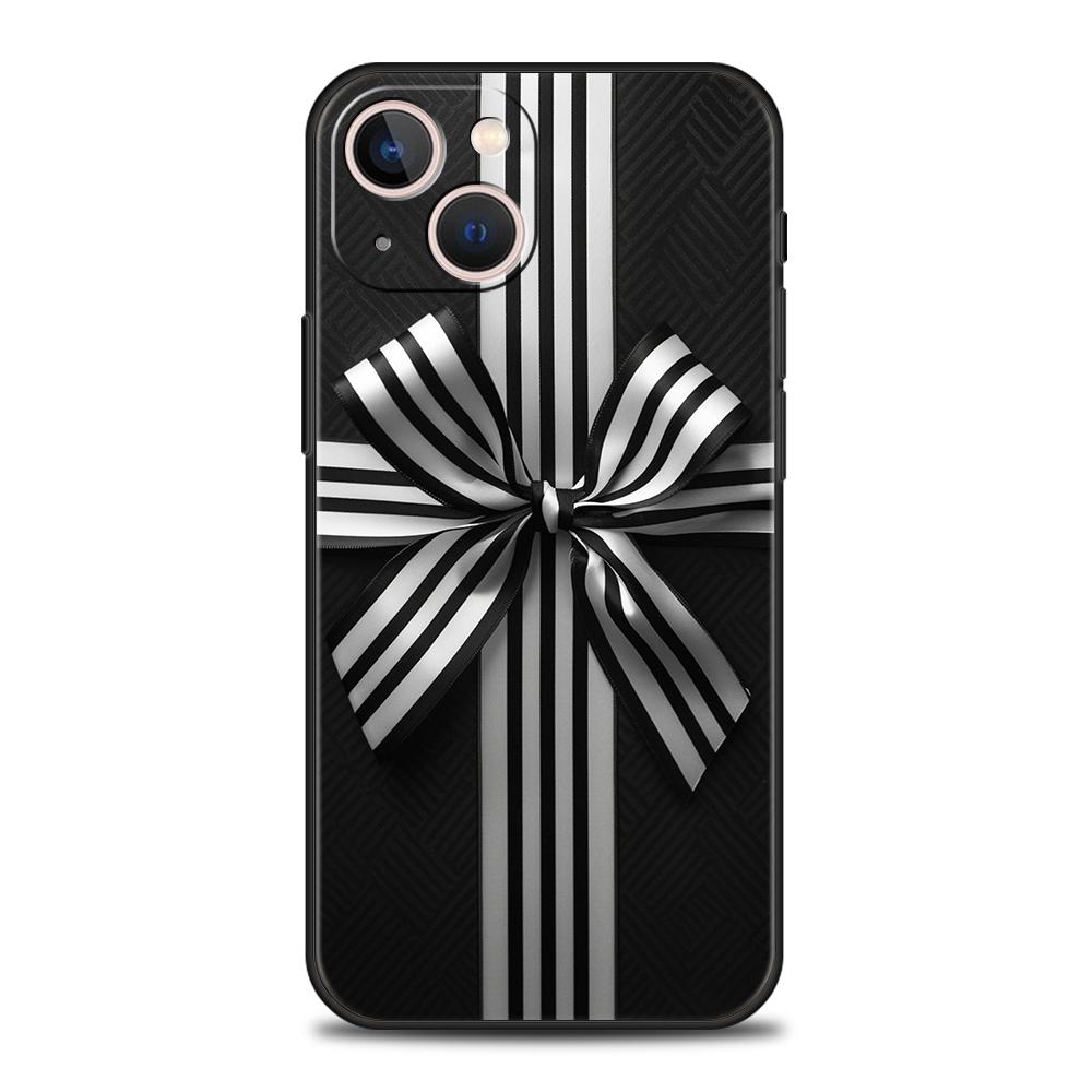 Чехол для телефона Cover для iPhone 17 16 15 14 13 12 Pro Max 11 Pro Max 17AIR Plus Ударопрочный Мягкий ТПУ Черный Бантик Искусственный Жемчуг Расписной