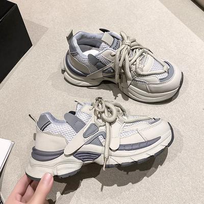 Женские кроссовки Latform 2024 Весна Шнуровка Толстая подошва Вулканизированная обувь Женская ПУ кожа Дышащая спортивная обувь Женская